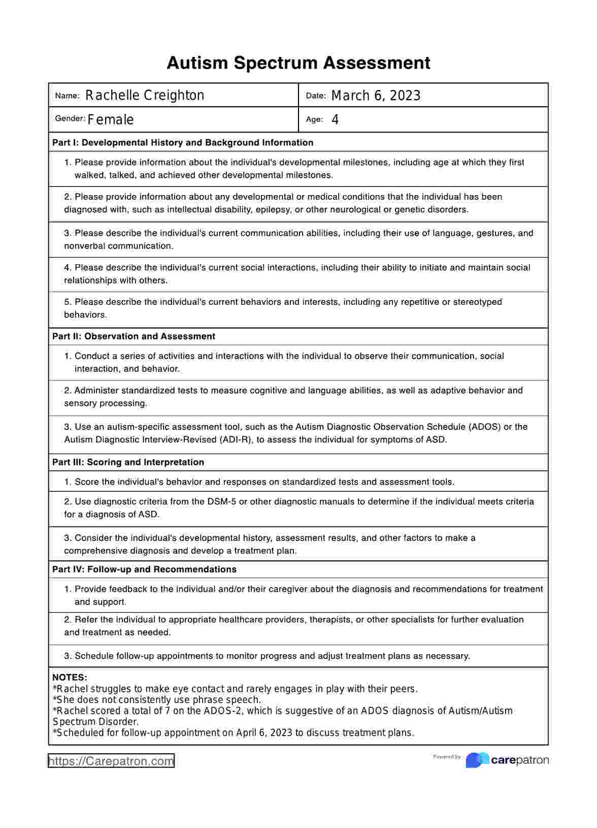 Autism Spectrum Test PDF Example