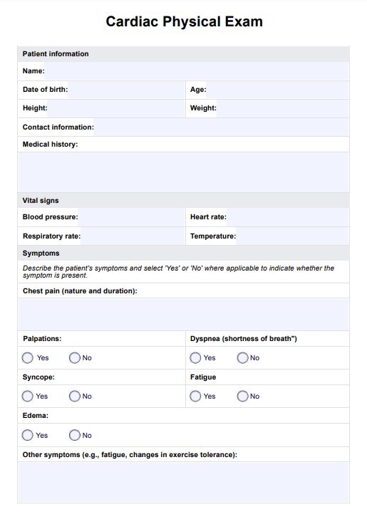 Cardiac Physical Exam PDF Example