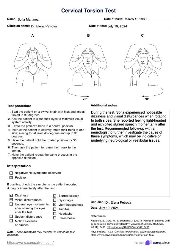 Cervical Torsion Test PDF Example