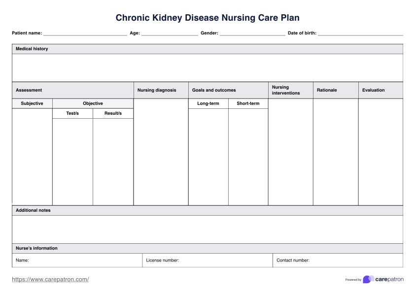 Pflegeplan für chronische Nierenerkrankungen PDF Example