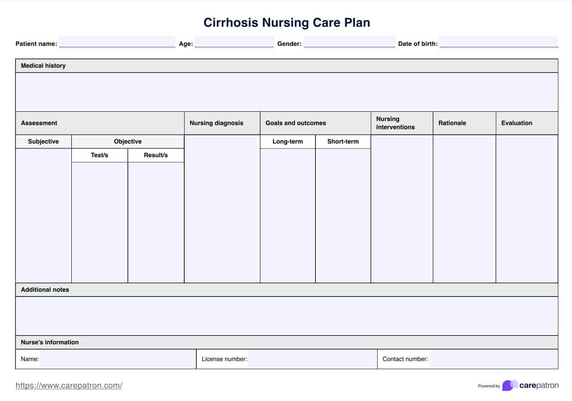 Pflegeplan für Zirrhose PDF Example