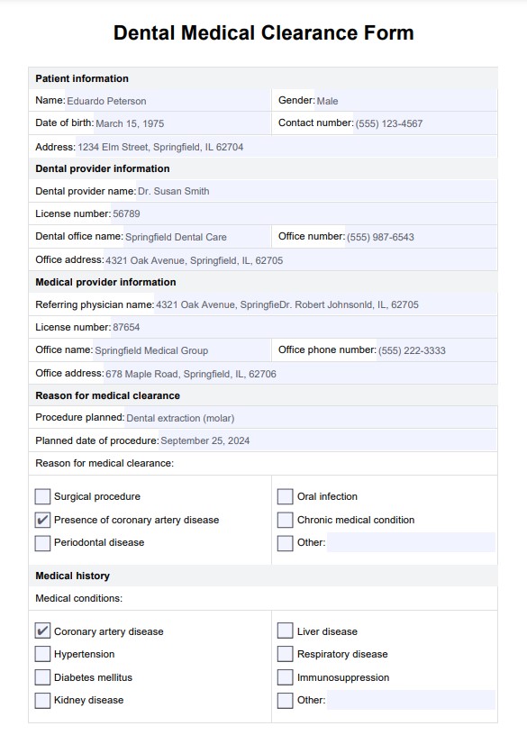 Tannmedisinsk klareringsskjema PDF Example