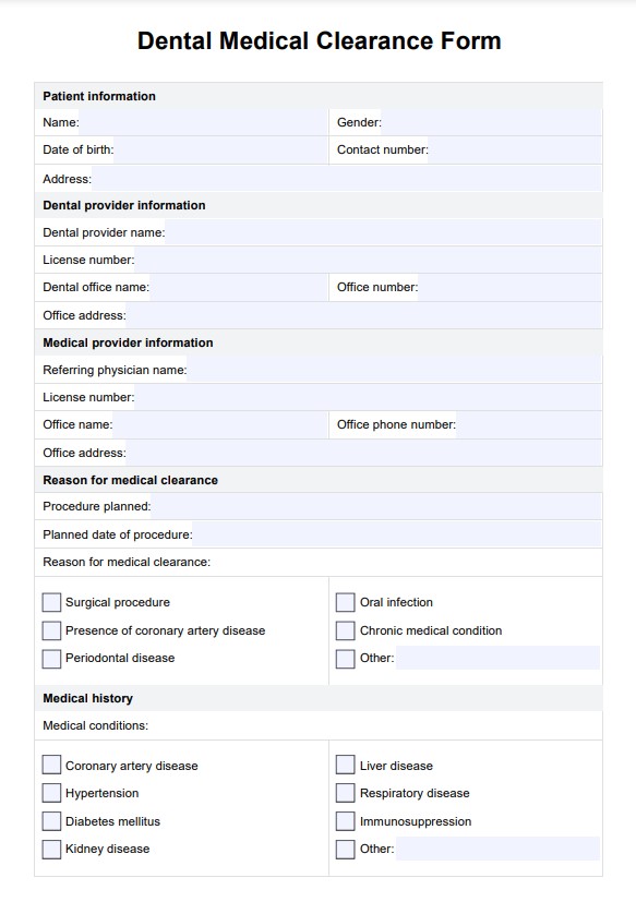 치과 의료 허가 양식 PDF Example