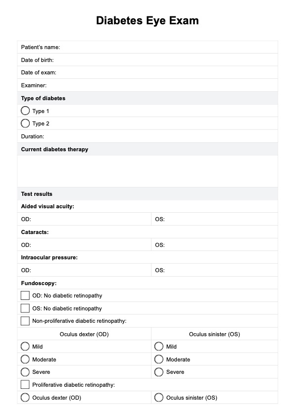 Examen de la vista para la diabetes PDF Example