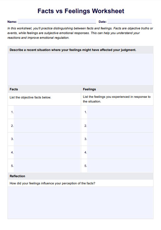 Facts vs Feelings Worksheet PDF Example
