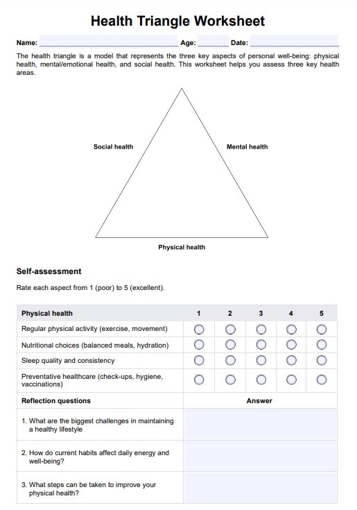 Health Triangle Worksheets PDF Example