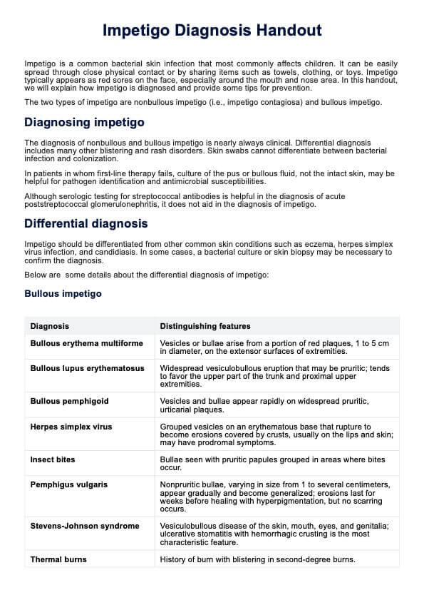 Impetigo Diagnosis PDF Example