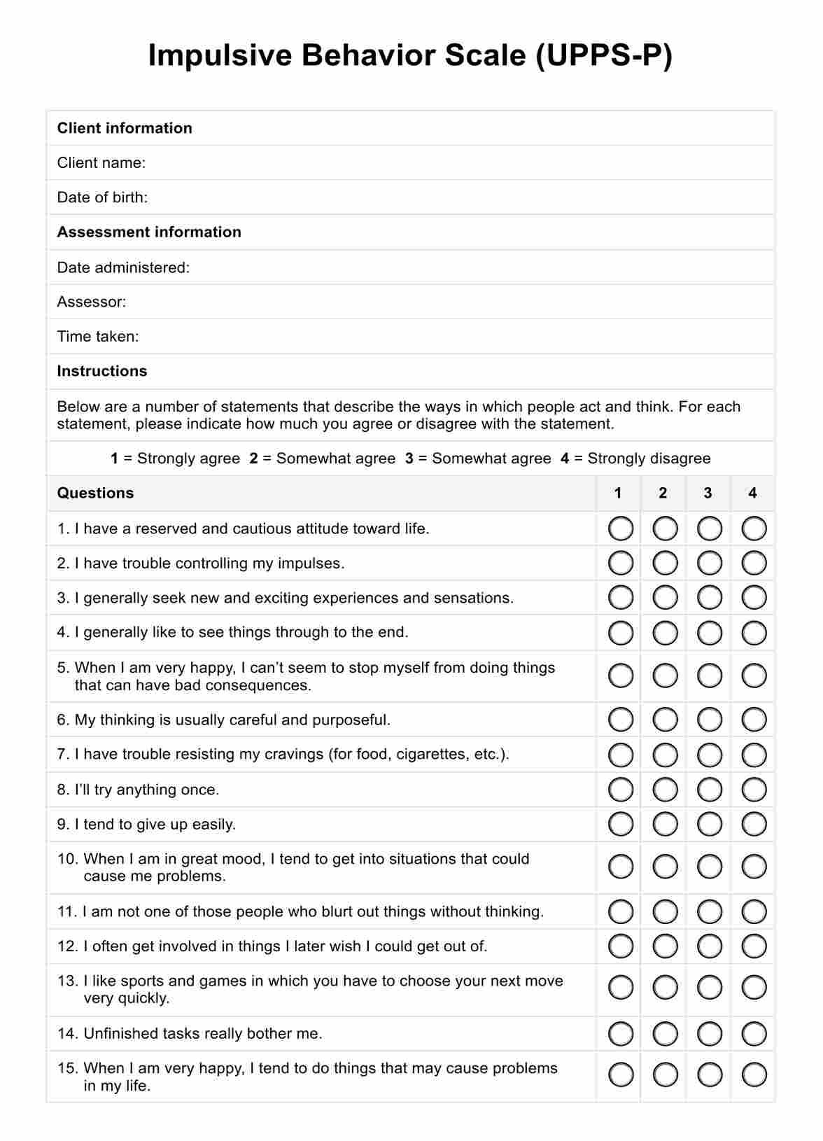 Impulsive Behavior Scale (UPPS) PDF Example