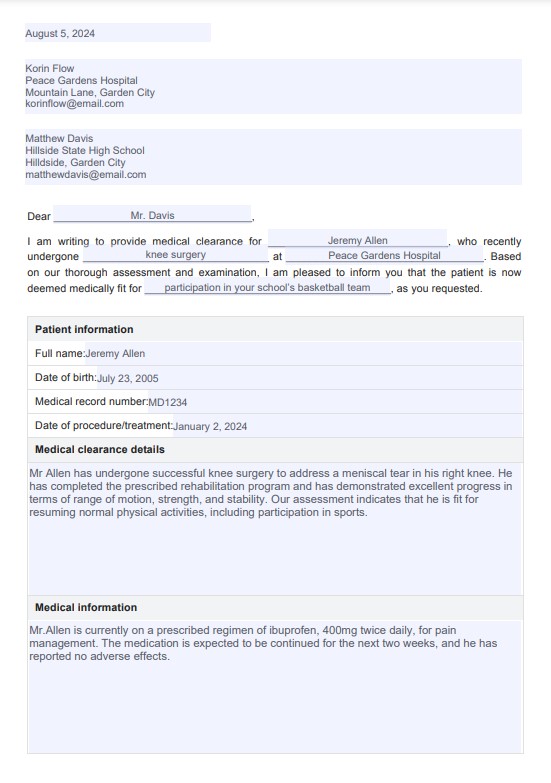 Brief met medische goedkeuring PDF Example