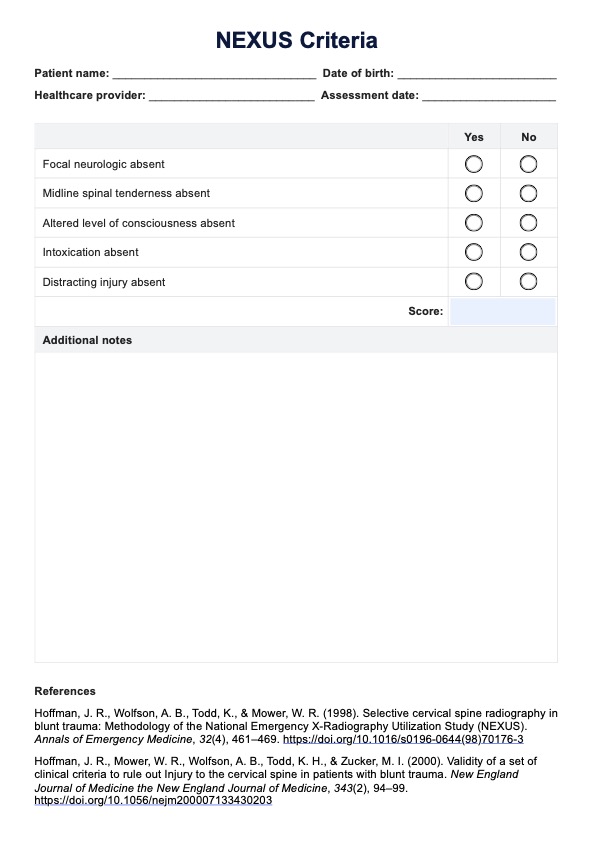 Criterios NEXUS | cribado de fracturas cervicales PDF Example