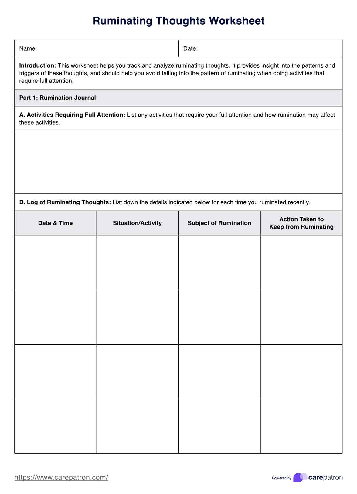 Arbeitsblatt zum Nachdenken PDF Example