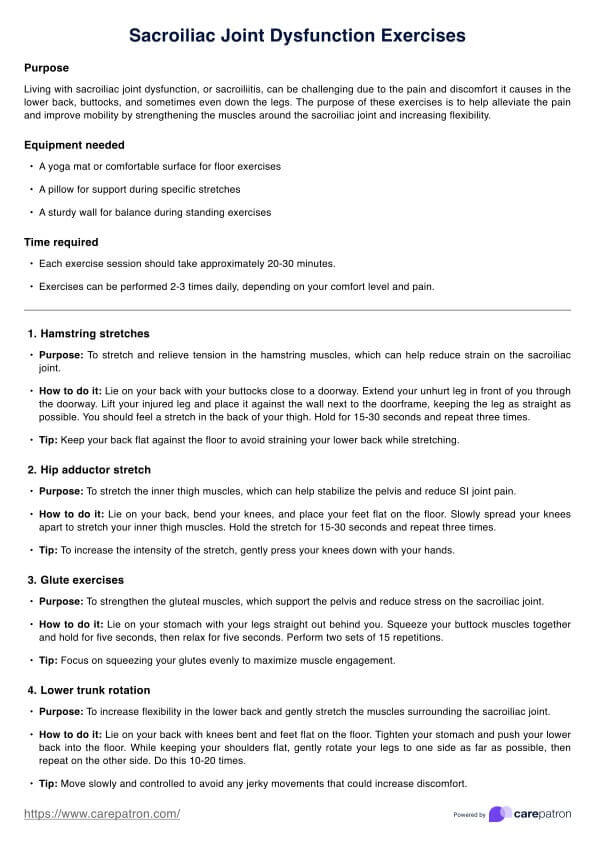 Sacroiliac Joint Dysfunction Exercises PDF Example