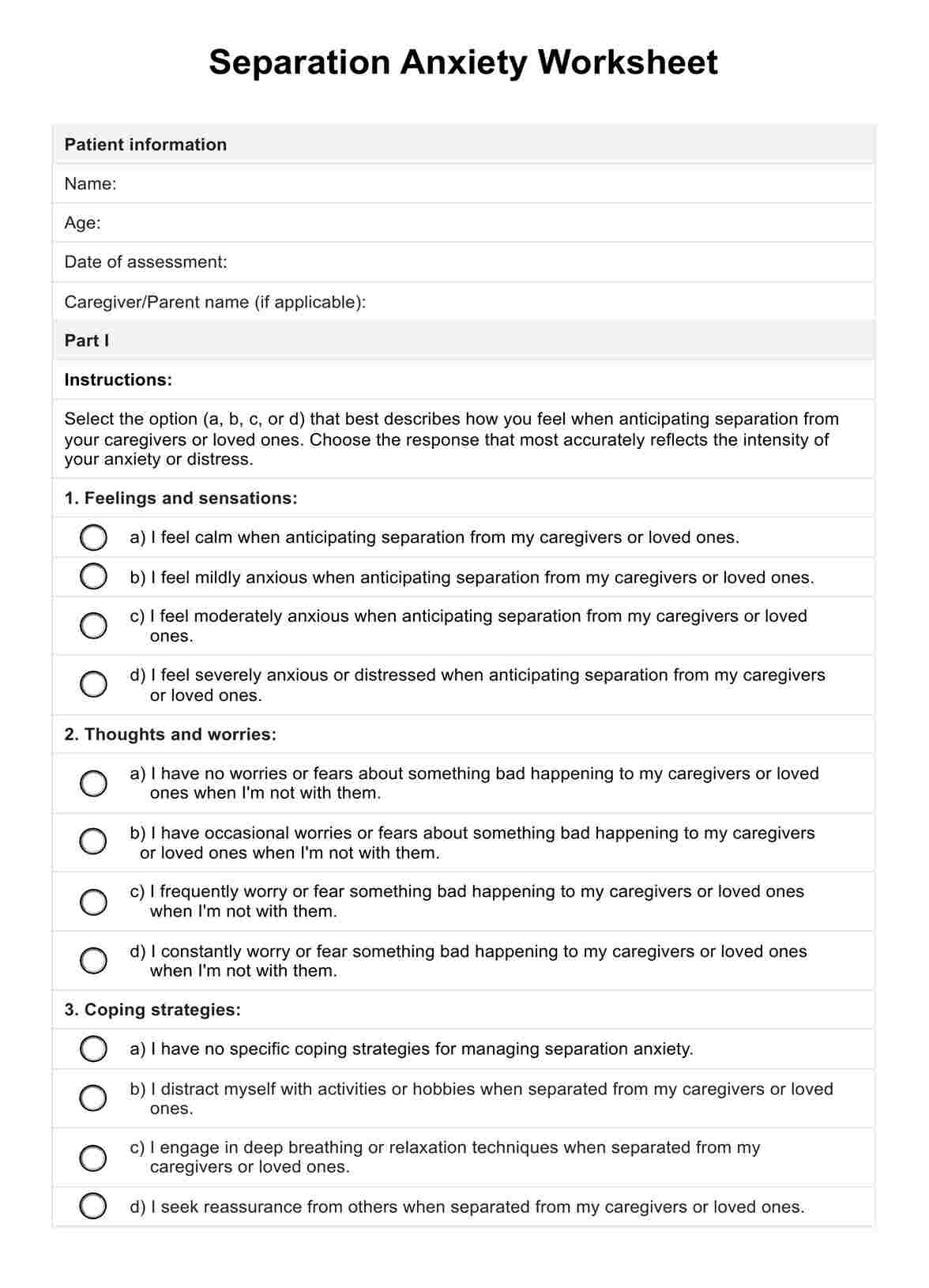 Arbeitsblätter zur Trennungsangst PDF Example
