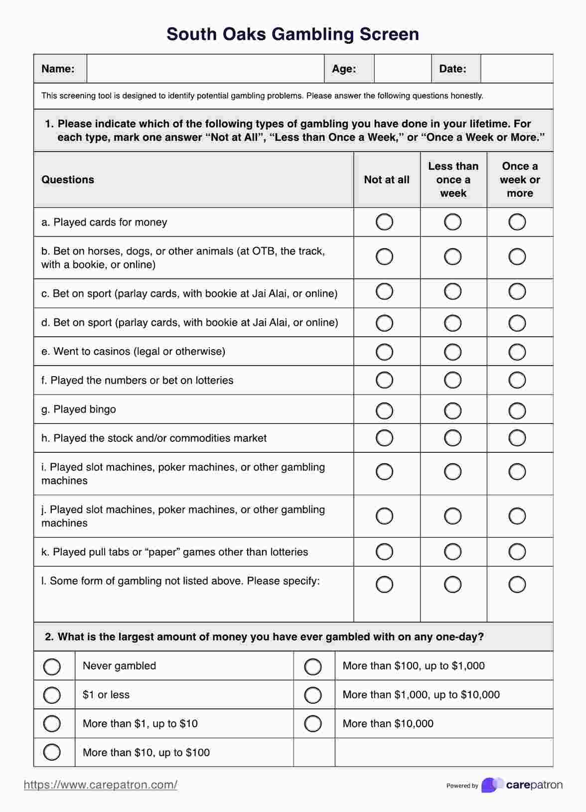South Oaks Gambling Screen PDF Example